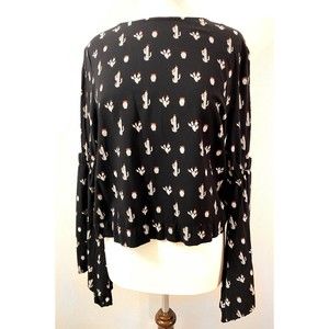 Rock'n'Roll Cowgirl Women's Cold Shoulder Top with Cactus Pattern , Size M